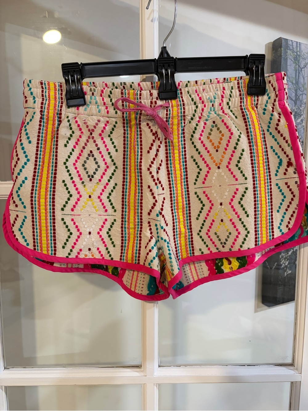 Judith March Martina Embroidered Shorts Colorful Aztec Boho Elastic Waist Med